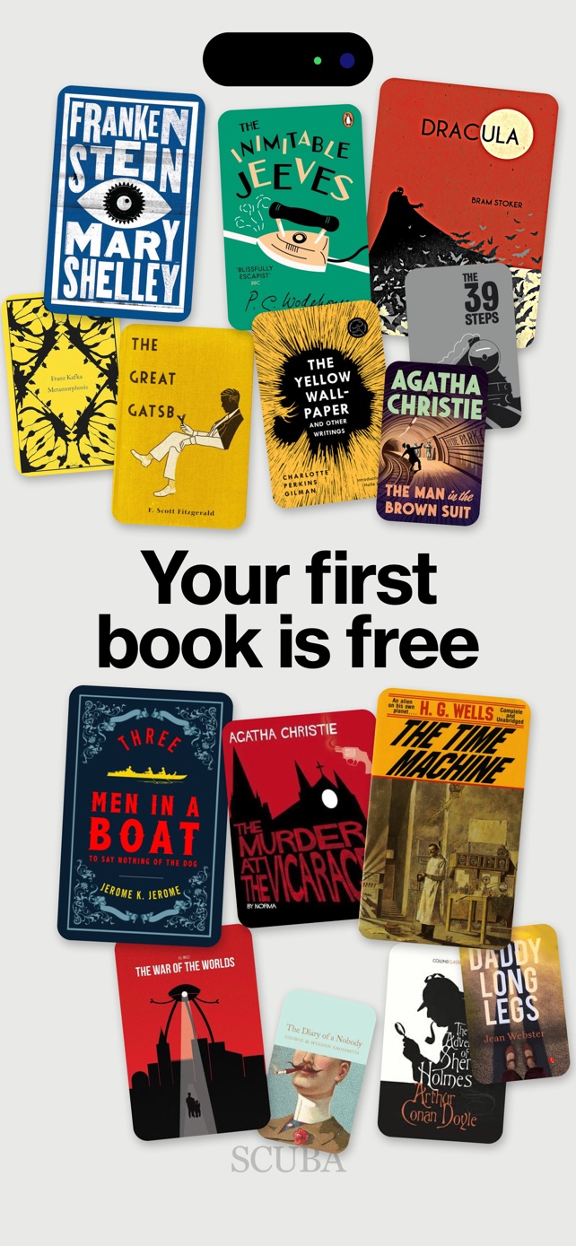 Scuba bookstore screen: your first book is free